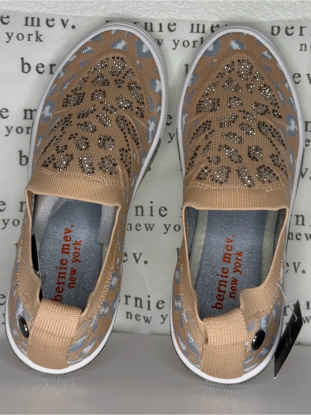 bernie mev. Tan Slip-On Sneakers with Leopard Metallic Accents